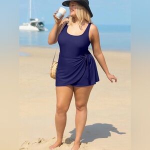 Aleumdr Women's Swimsuit One Piece Swim Dress Modest Full Coverage Tummy Control